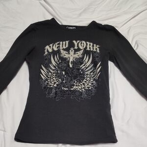 Carbon Black Graphic Tee with Rhinestones